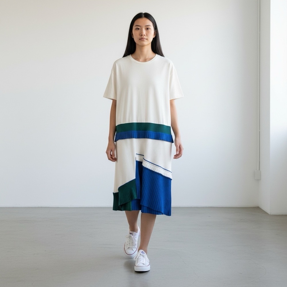 2ND Rosecoco Korean Fashion White Pleated T Shirt Dress